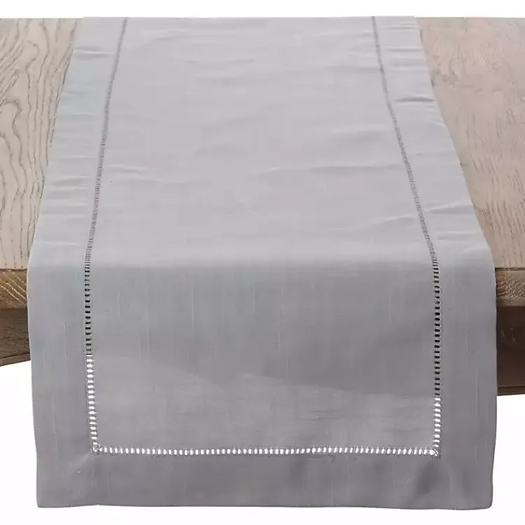Kirklands Home Table Linens|Classic Hemstitch Border Polyester Runner Gray