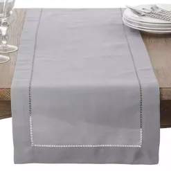 Kirklands Home Table Linens|Classic Hemstitch Border Polyester Runner Gray