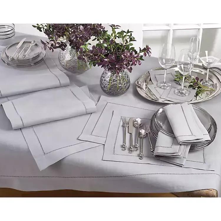 Kirklands Home Table Linens|Classic Hemstitch Border Polyester Runner Gray
