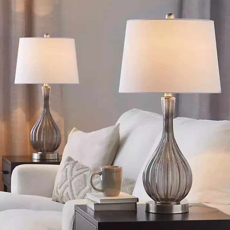 Kirklands Home Table Lamps|Crackle Glass Teardrop Table Lamps, Set of 2 Gray