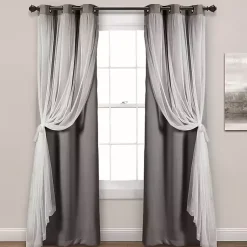 Kirklands Home Curtains & Drapes|Curtain Panel Set with Overlay, 84 in. Gray