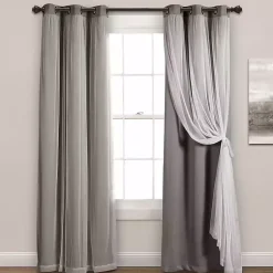 Kirklands Home Curtains & Drapes|Curtain Panel Set with Overlay, 95 in. Gray