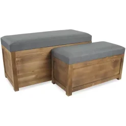 Kirklands Home Benches & Ottomans|Cushioned Storage Benches, Set of 2 Gray