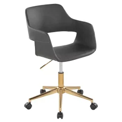 Kirklands Home Office Furniture|Faux Leather & Gold Marshall Office Chair Gray