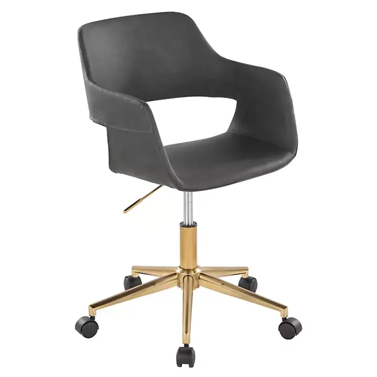 Kirklands Home Office Furniture|Faux Leather & Gold Marshall Office Chair Gray