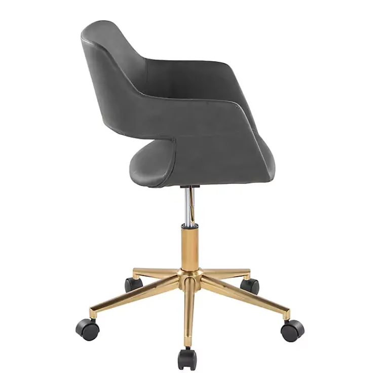 Kirklands Home Office Furniture|Faux Leather & Gold Marshall Office Chair Gray