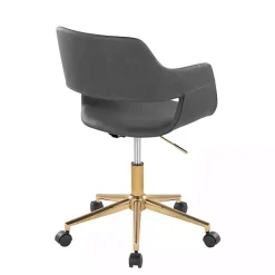 Kirklands Home Office Furniture|Faux Leather & Gold Marshall Office Chair Gray