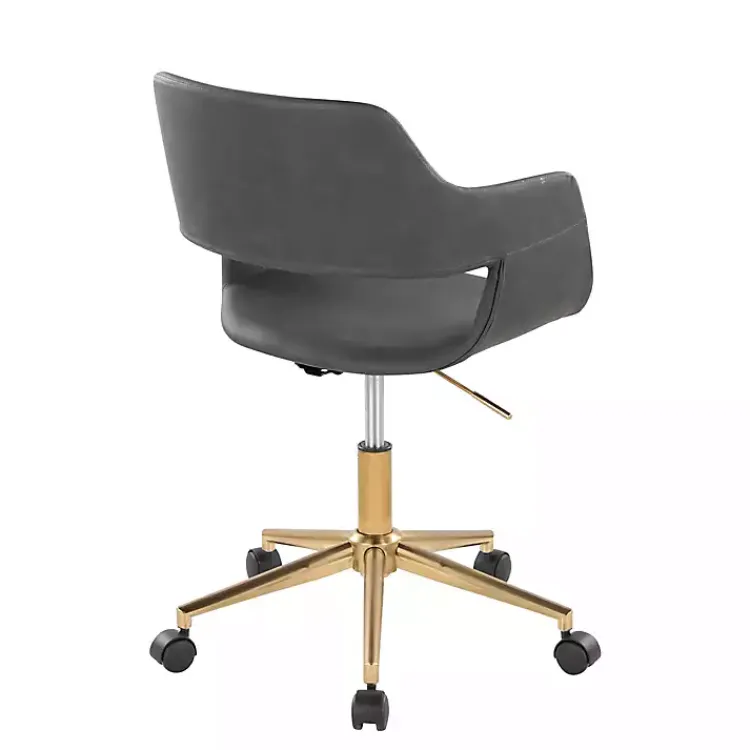 Kirklands Home Office Furniture|Faux Leather & Gold Marshall Office Chair Gray