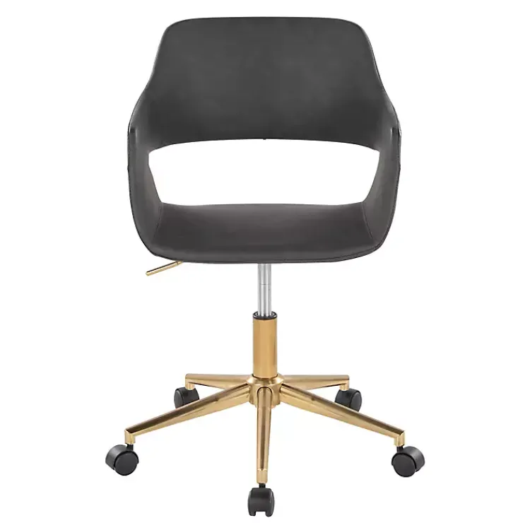 Kirklands Home Office Furniture|Faux Leather & Gold Marshall Office Chair Gray