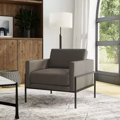 Kirklands Home Accent Chairs|Faux Leather Black Metal Accent Chair Gray