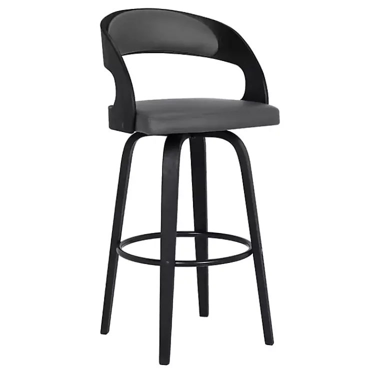 Kirklands Home Bar Stools & Counter Height Stools|Faux Leather Black Wood Sally Counter Stool Gray