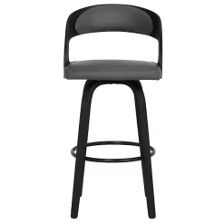 Kirklands Home Bar Stools & Counter Height Stools|Faux Leather Black Wood Sally Counter Stool Gray