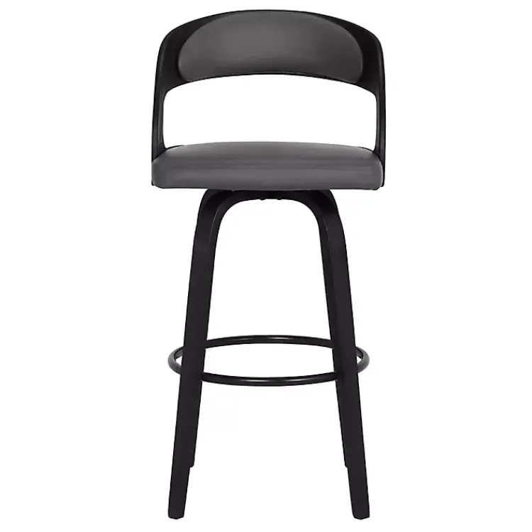 Kirklands Home Bar Stools & Counter Height Stools|Faux Leather Black Wood Sally Counter Stool Gray