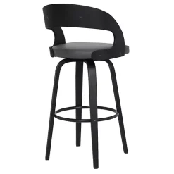 Kirklands Home Bar Stools & Counter Height Stools|Faux Leather Black Wood Sally Counter Stool Gray
