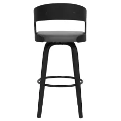 Kirklands Home Bar Stools & Counter Height Stools|Faux Leather Black Wood Sally Counter Stool Gray