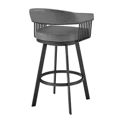 Kirklands Home Bar Stools & Counter Height Stools|Faux Leather Chelsea Swivel Bar Stool Gray