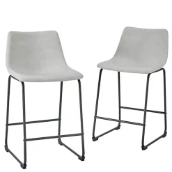 Kirklands Home Bar Stools & Counter Height Stools|Faux Leather Counter Stools, Set of 2 Gray