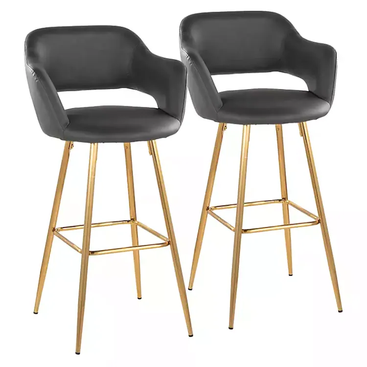 Kirklands Home Bar Stools & Counter Height Stools|Faux Leather Marge Bar Stools, Set of 2 Gray