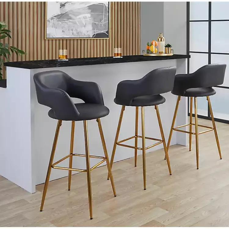 Kirklands Home Bar Stools & Counter Height Stools|Faux Leather Marge Bar Stools, Set of 2 Gray