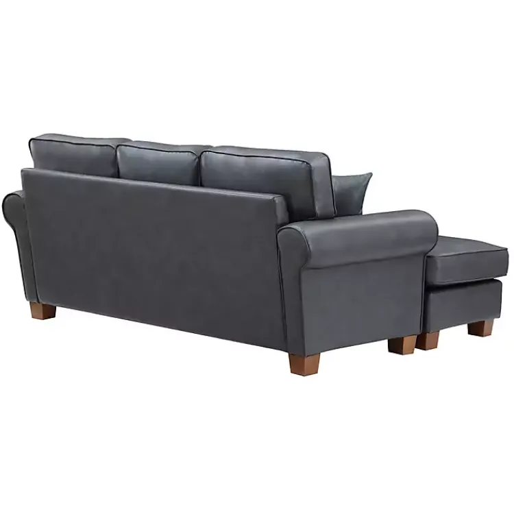Kirklands Home Sofas & Loveseats|Faux Leather Rolled Arm Sectional Gray