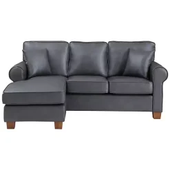 Kirklands Home Sofas & Loveseats|Faux Leather Rolled Arm Sectional Gray