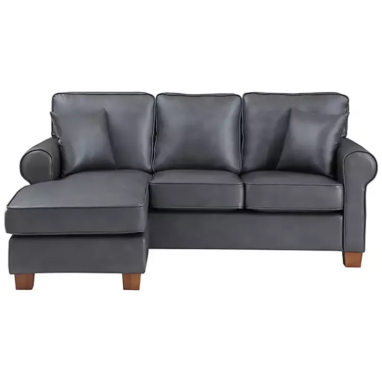 Kirklands Home Sofas & Loveseats|Faux Leather Rolled Arm Sectional Gray