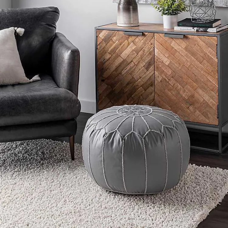 Online Faux Leather Round Pouf Poufs & Floor Cushions
