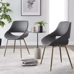 Kirklands Home Accent Chairs|Faux Leather Scooped Accent Chairs, Set of 2 Gray