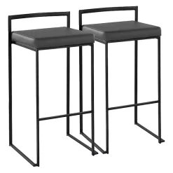 Kirklands Home Bar Stools & Counter Height Stools|Faux Leather Stackable Bar Stools, Set of 2 Gray