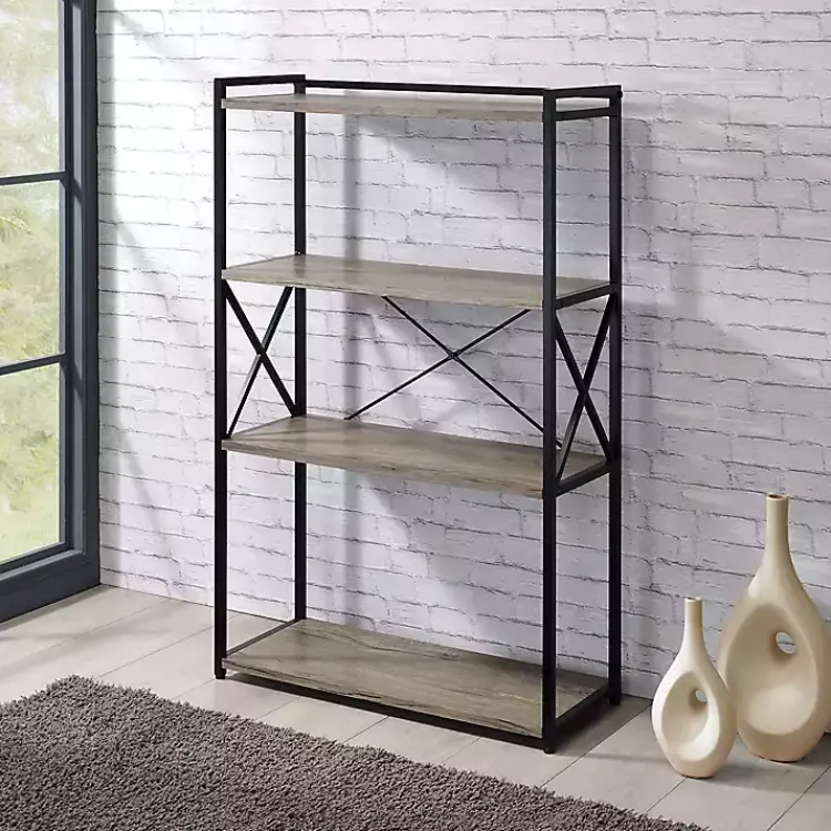 Kirklands Home Bookshelves|Gray Finish X Frame Open Shelf Bookcase
