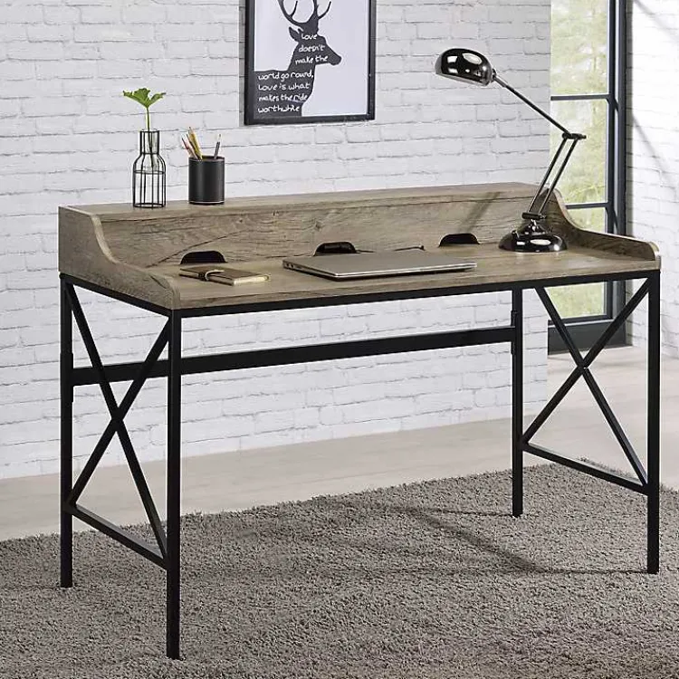 Kirklands Home Office Furniture|Gray Finish X Frame Wooden Hinged Top Desk