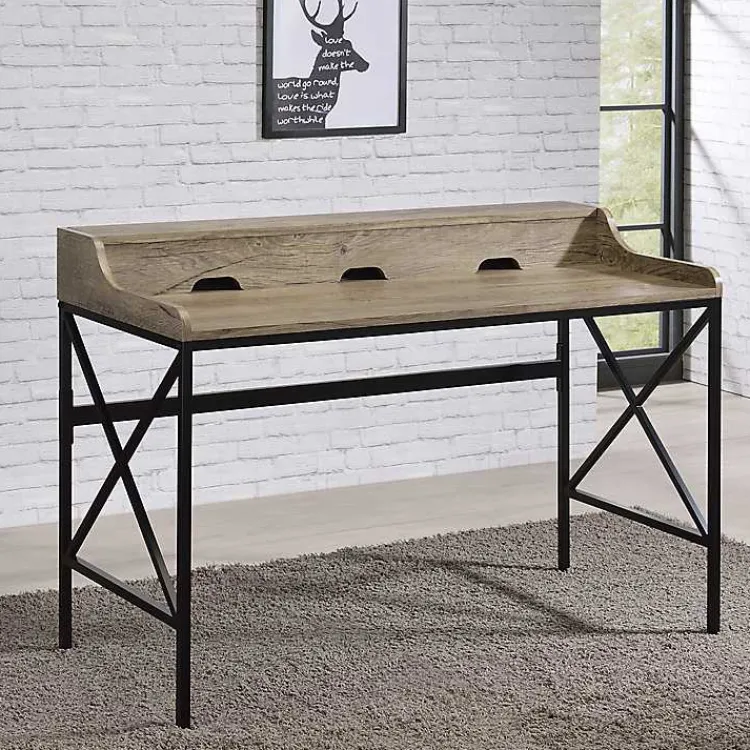 Kirklands Home Office Furniture|Gray Finish X Frame Wooden Hinged Top Desk