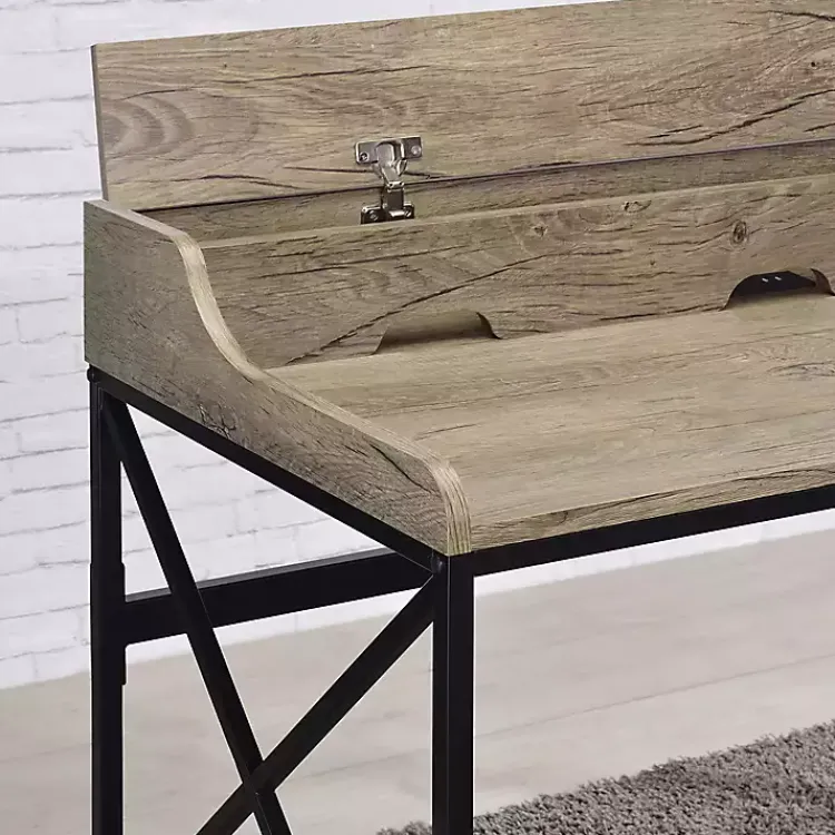 Kirklands Home Office Furniture|Gray Finish X Frame Wooden Hinged Top Desk