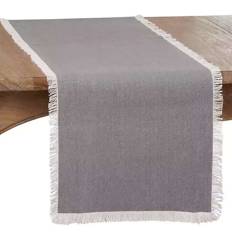Kirklands Home Table Linens|Fringe Border Table Runner, 72 in. Gray