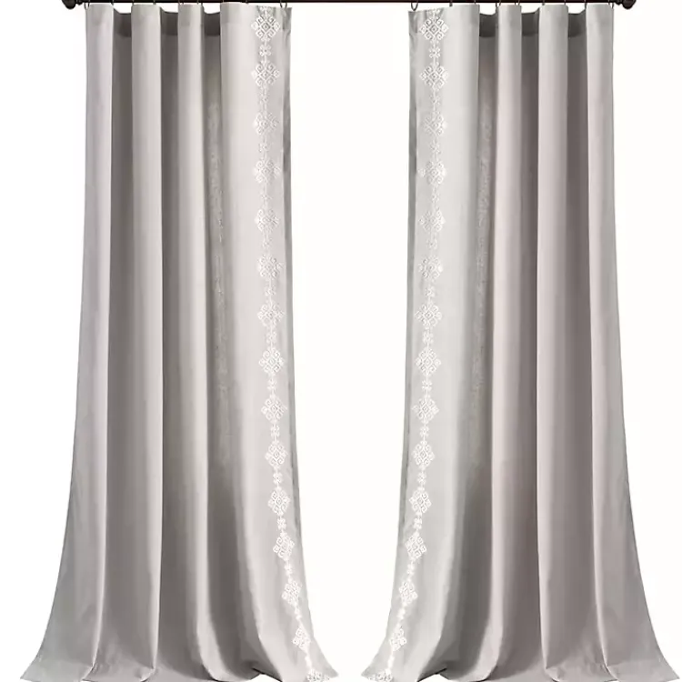 Kirklands Home Curtains & Drapes|Geometric Border Curtain Panel, 84 in. Gray