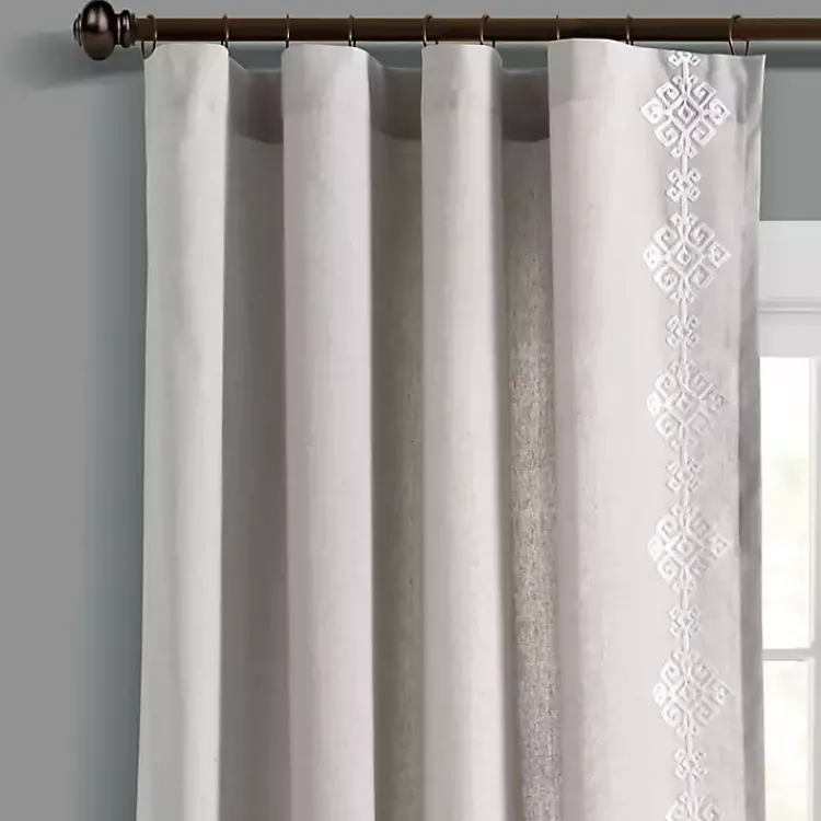 Kirklands Home Curtains & Drapes|Geometric Border Curtain Panel, 84 in. Gray