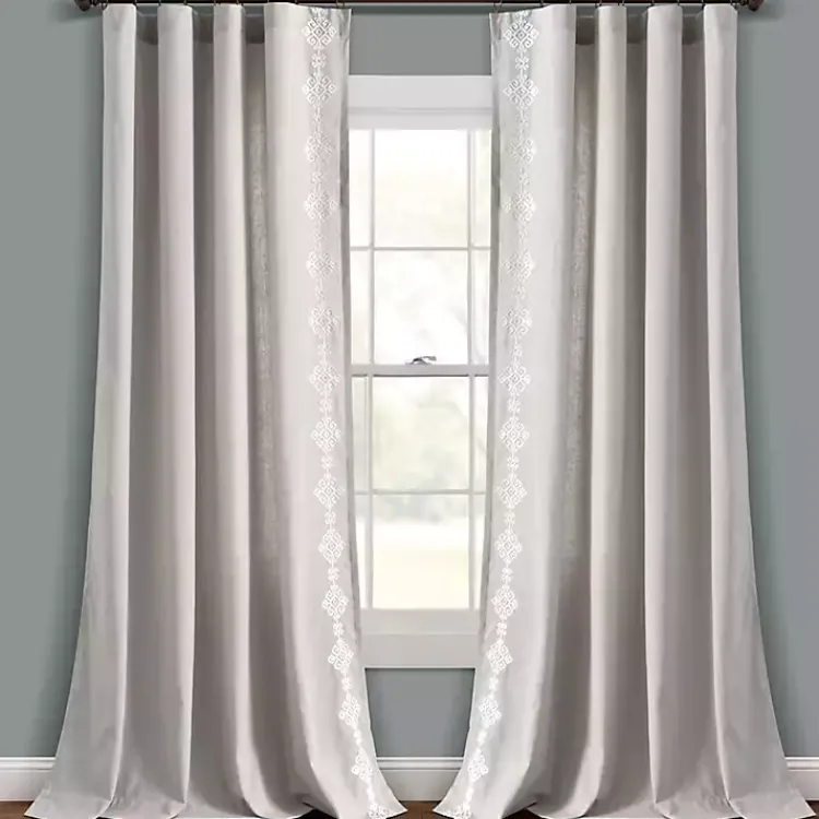 Kirklands Home Curtains & Drapes|Geometric Border Curtain Panel, 84 in. Gray
