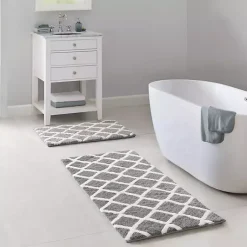 Kirklands Home Bathroom Rugs|Gray Geometric Pattern Reversible Bath Mat, 34 in.