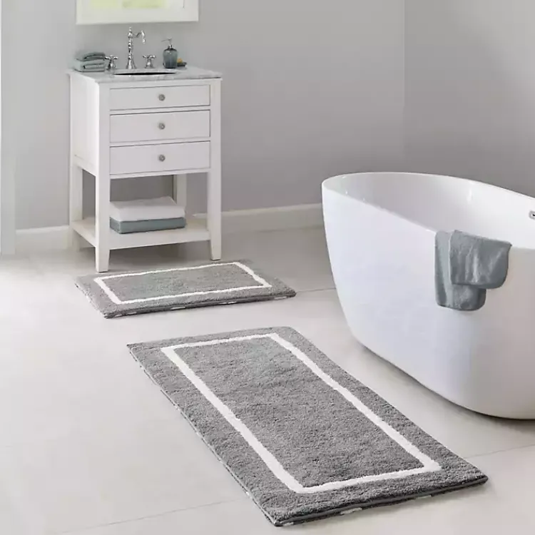 Kirklands Home Bathroom Rugs|Gray Geometric Pattern Reversible Bath Mat, 34 in.