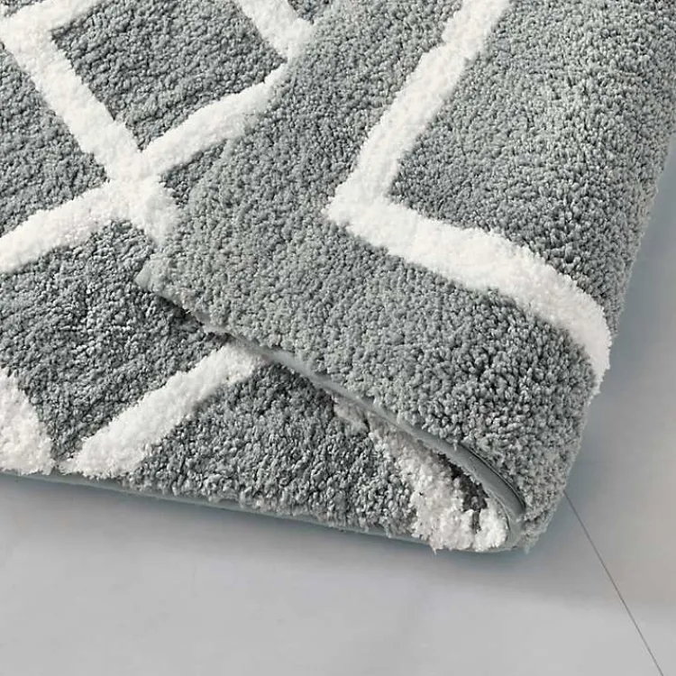 Kirklands Home Bathroom Rugs|Gray Geometric Pattern Reversible Bath Mat, 34 in.