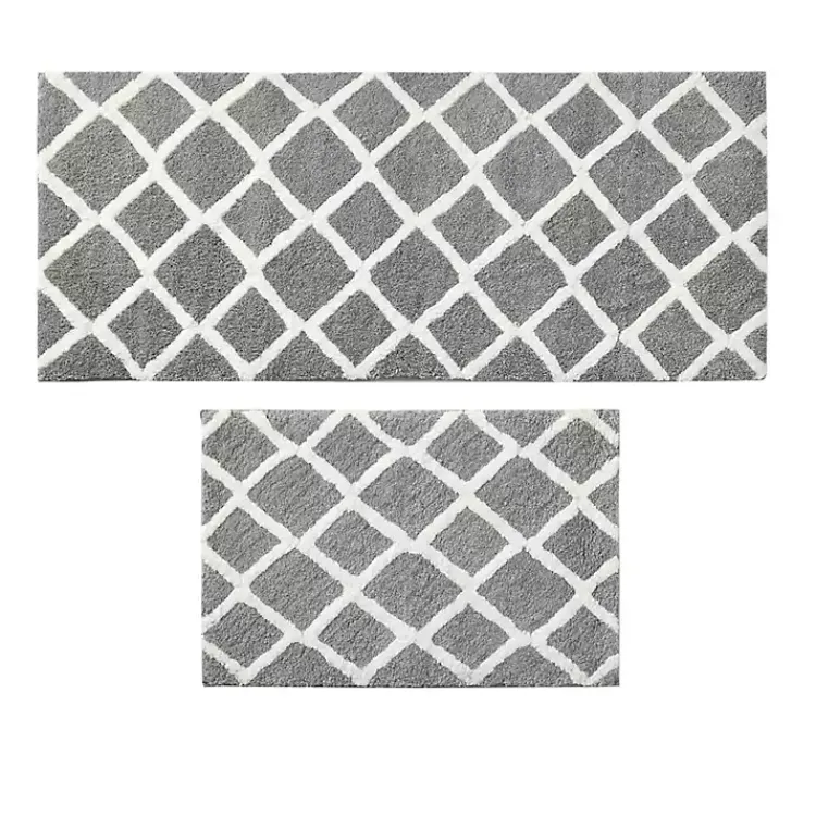 Kirklands Home Bathroom Rugs|Gray Geometric Pattern Reversible Bath Mat, 34 in.