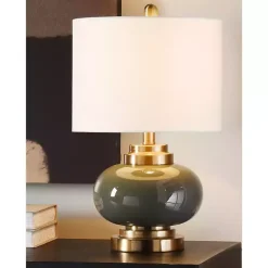 Kirklands Home Table Lamps|Gray Glass and Copper Metal Table Lamp White