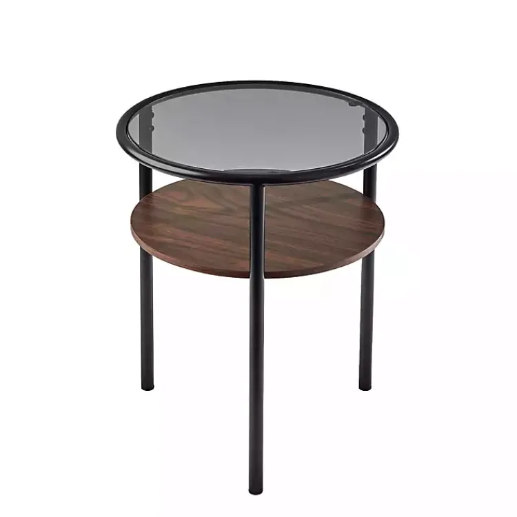 Kirklands Home Accent & End Tables|Glass Top Accent Table with Wood Shelf Gray