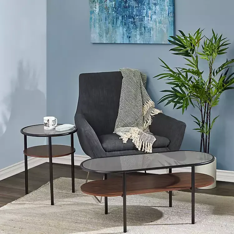 Kirklands Home Accent & End Tables|Glass Top Accent Table with Wood Shelf Gray