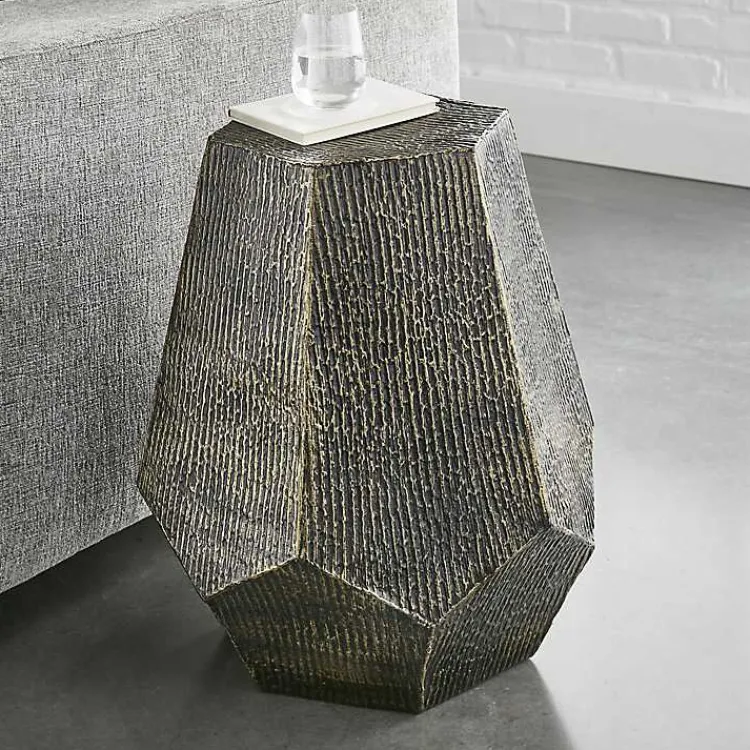 Kirklands Home Accent & End Tables|Gray Hand-Stamped Iron Hexagon Accent Table