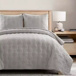 Kirklands Home Quilts|Hexagon Honeycomb 3-pc. Full/Queen Quilt Set Gray