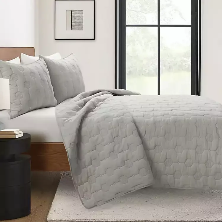 Kirklands Home Quilts|Hexagon Honeycomb 3-pc. Full/Queen Quilt Set Gray