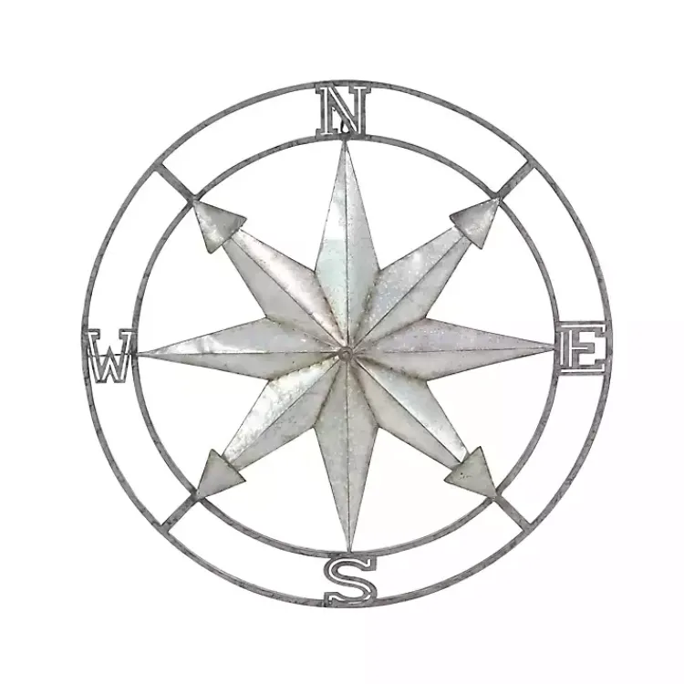 Kirklands Home Outdoor Wall Decor|Gray Iron Compass Outdoor Plaque Silver