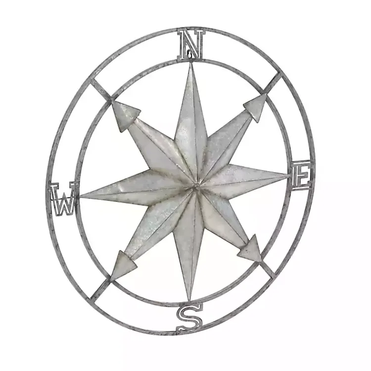 Kirklands Home Outdoor Wall Decor|Gray Iron Compass Outdoor Plaque Silver