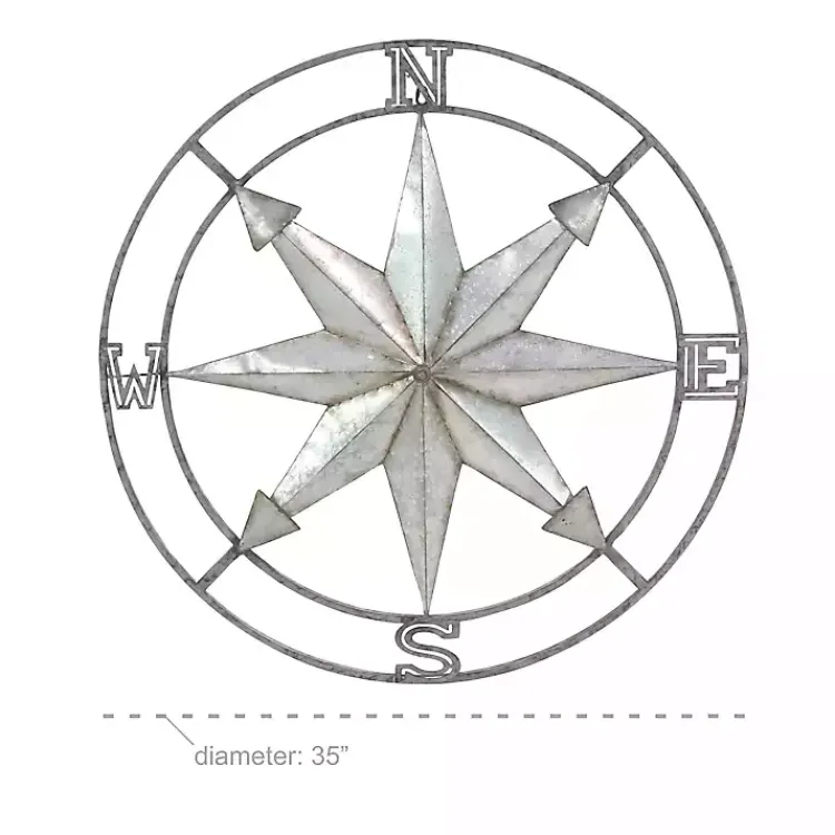 Kirklands Home Outdoor Wall Decor|Gray Iron Compass Outdoor Plaque Silver